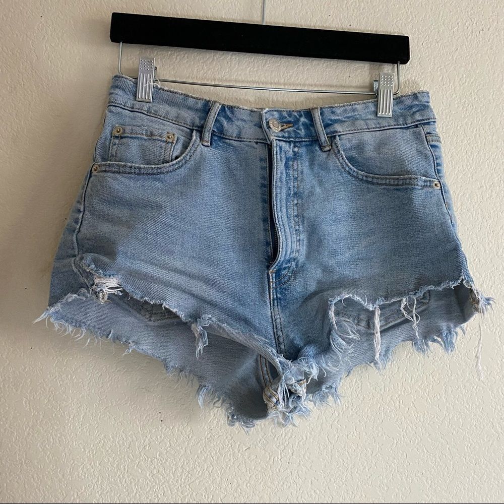 Zara Blue Distressed High Rise Jean Shorts